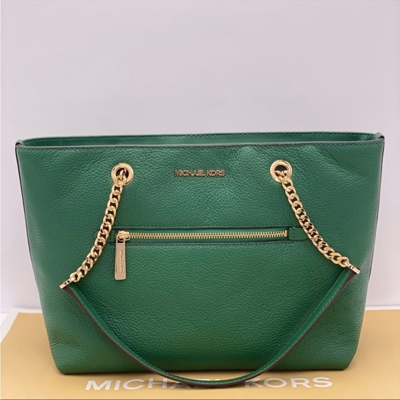 New Michael Kors Medium Front Zip
Chain Tote Bag Leather JEWEL GREEN - Picture 3 of 14